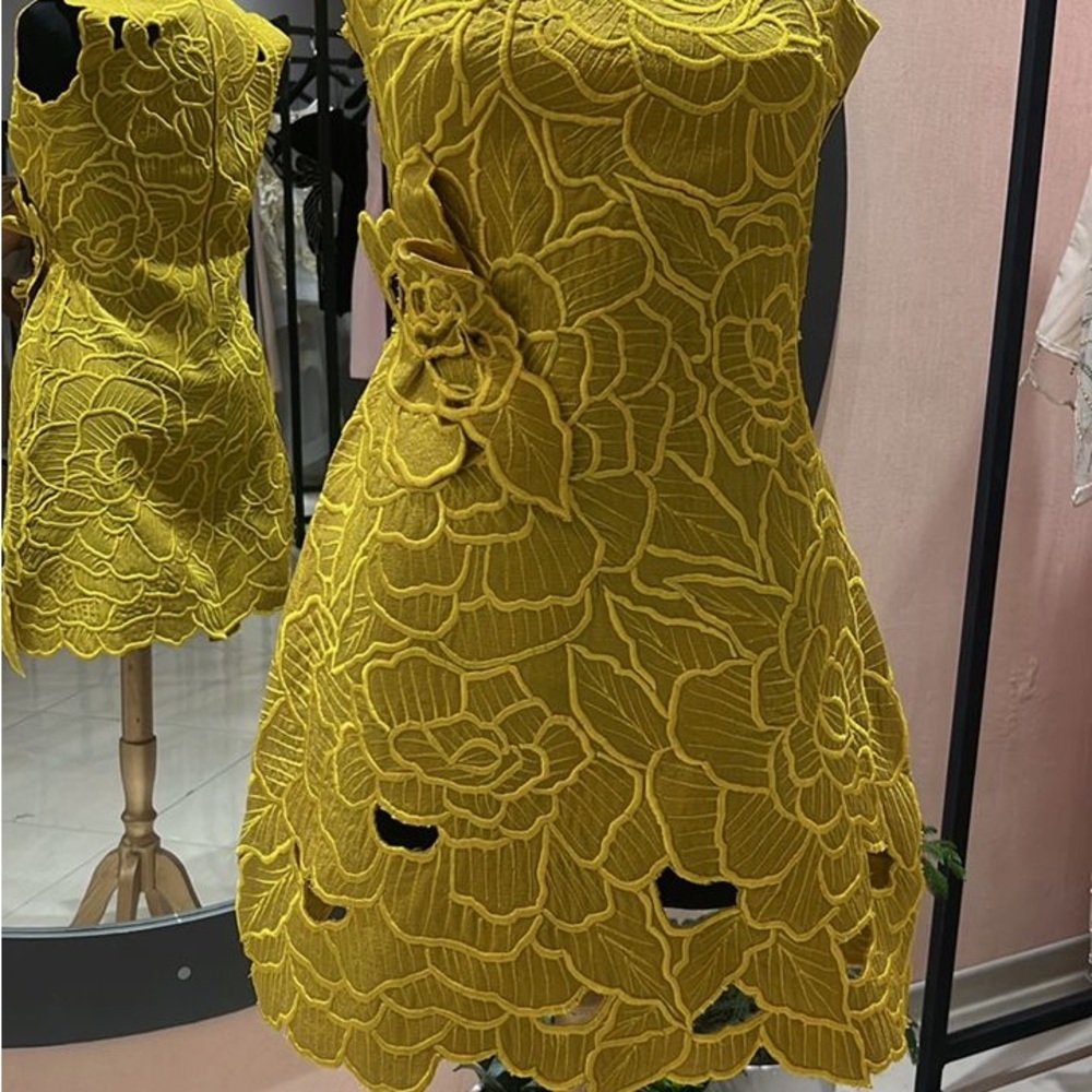 Elegant Yellow Lace Dress